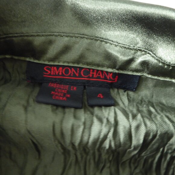 SIMON CHANG Stunning Emerald Green Creased Button Blouse - Picture 8 of 8